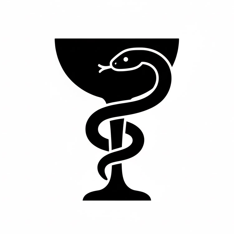 Icono negro de la Copa de Higía con una serpiente enroscada, símbolo oficial de la profesión farmacéutica.